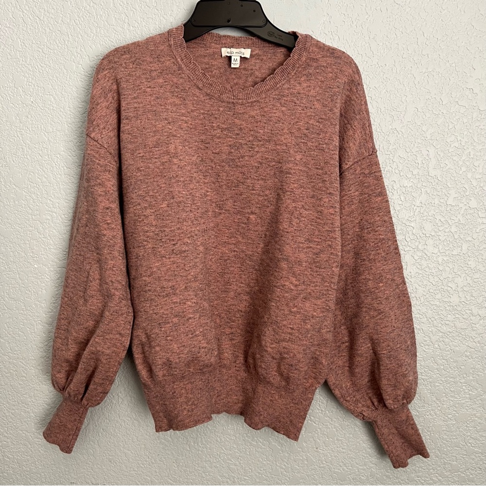 Ella Moss Pink Knit Sweater Medium Balloon Sleeve Cozy Soft Girl Minimal